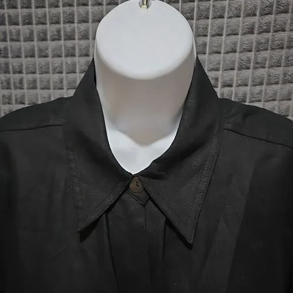 Black Linen Crop Wrap Top Sz6 S/M Y2K 90s Corp Boho Chic Button Grunge Punk Rock - Picture 3 of 13